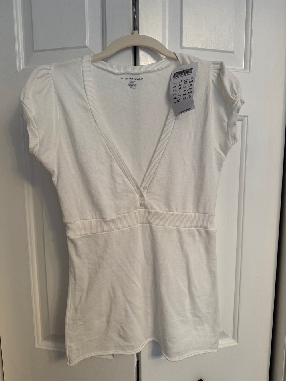 Brandy Melville White Short Sleeve V-Neck Tee with Waistband